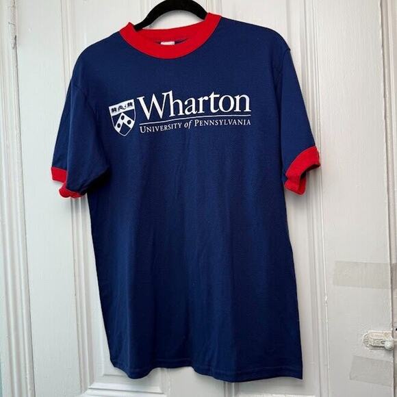 UPenn Wharton Shirt Womens Medium Blue Red Short Sleeve Crew Neck Top - Picture 1 of 6